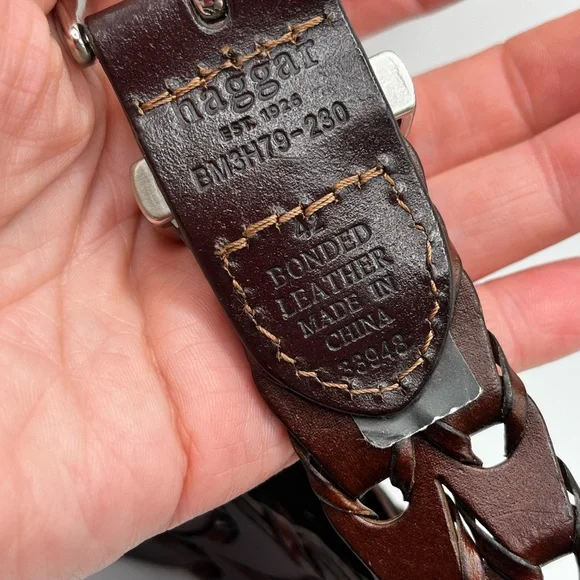 Haggar dark brown chain link vintage leather belt woven western unisex boho #8 - Picture 5 of 12